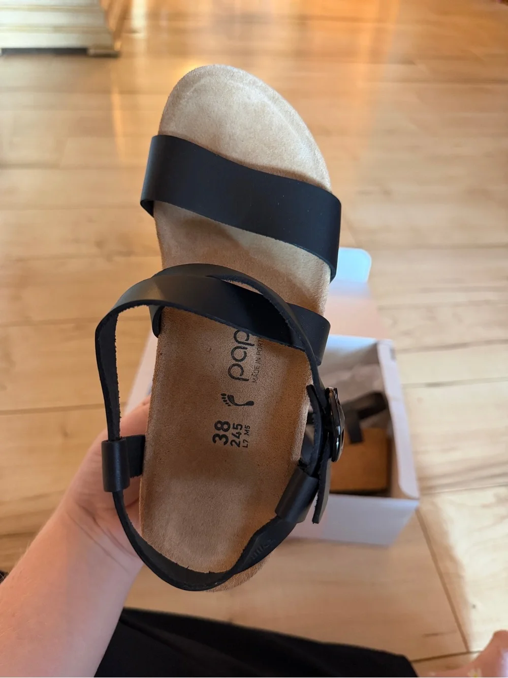 Papillio Black Cork Wedge Sandal with Buckle Ankle Strap